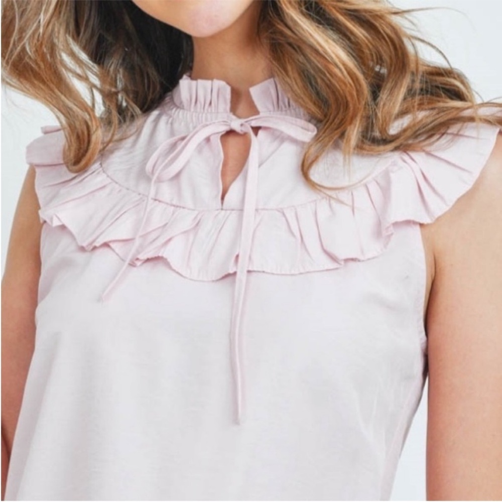 Pink Sleeveless Ruffle Front Blouse - Picture 9 of 10